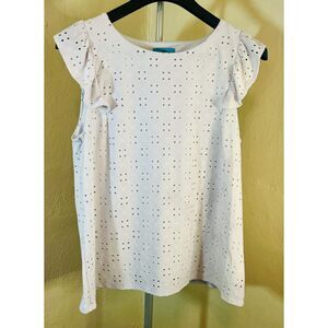 CeCe White Eyelet Ruffle Sleeve Blouse - Size Large